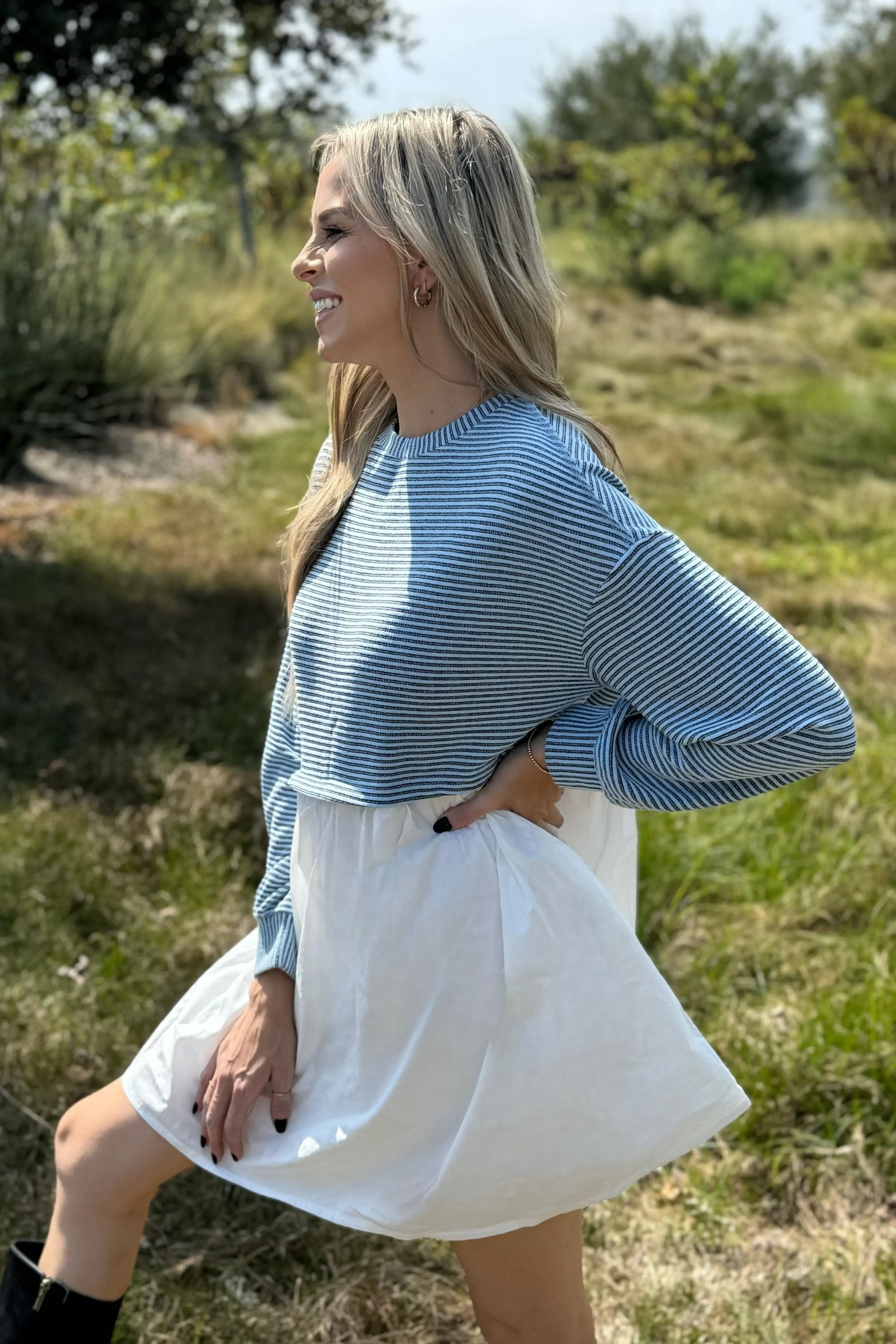 Chloe Stripe Pleated High Waist Dress for Women - Love Salve